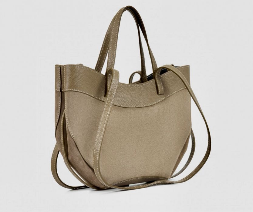 Сумка шопер замшева коричнева чорна тауп Сумка замшевая шоппер Италия