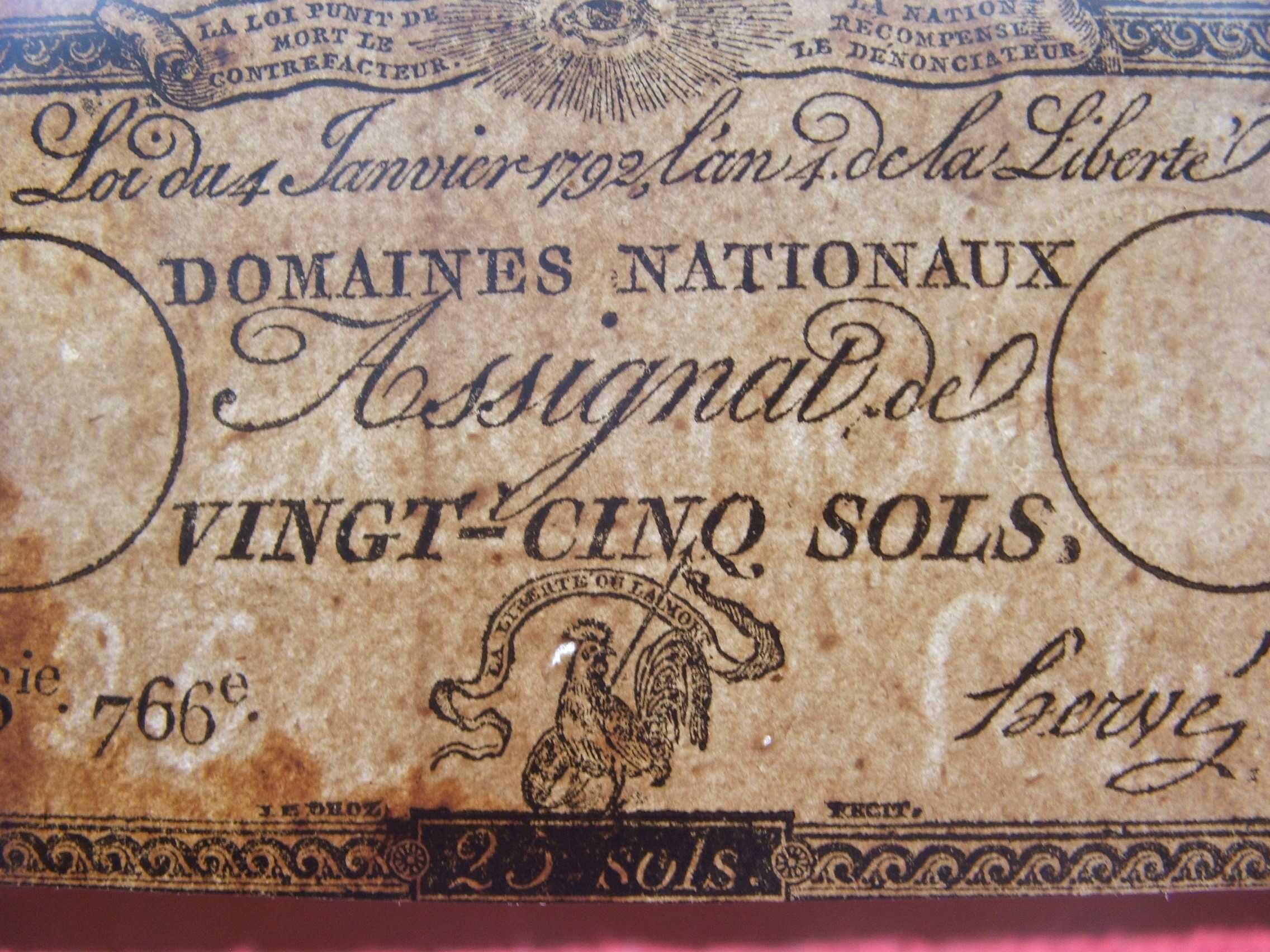 $$$ Banknot FRANCJA 25 SOLS 1792 ROK - REWOLUCJA Francuska Z Klasera