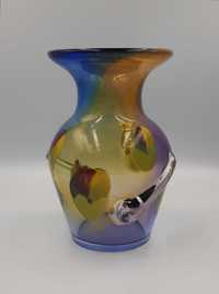 Piękny kolorowy wazon szkło artystyczne  sygnatura Adam Jabłoński