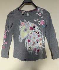 Szara dziewczęca bluzka z koniem kwiaty 3D Monsoon r.134-140/ 9-10 lat