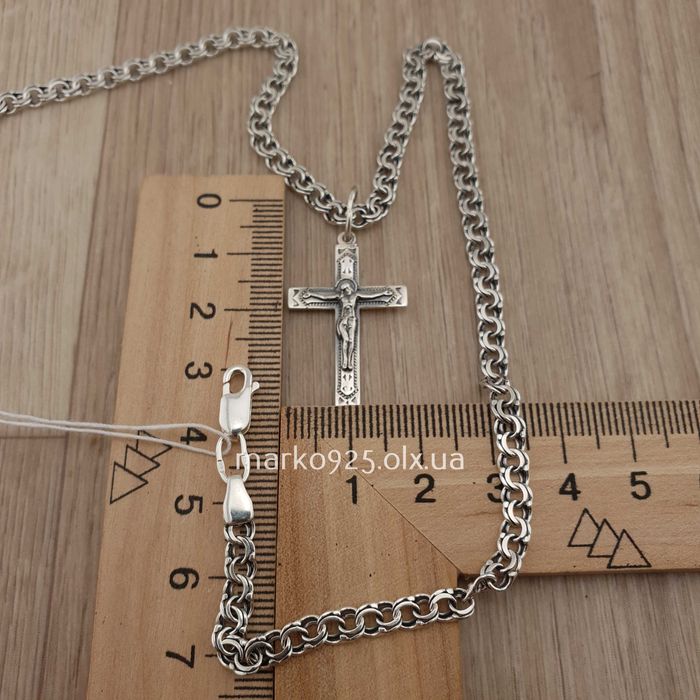 Срібний ланцюжок з хрестиком чоловічий Бісмарк 925 проба на шию