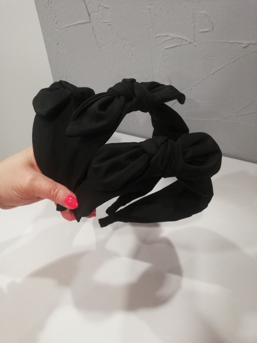 Opaska do włosów bandana turban węzeł kokarda satynowa czarna satyna