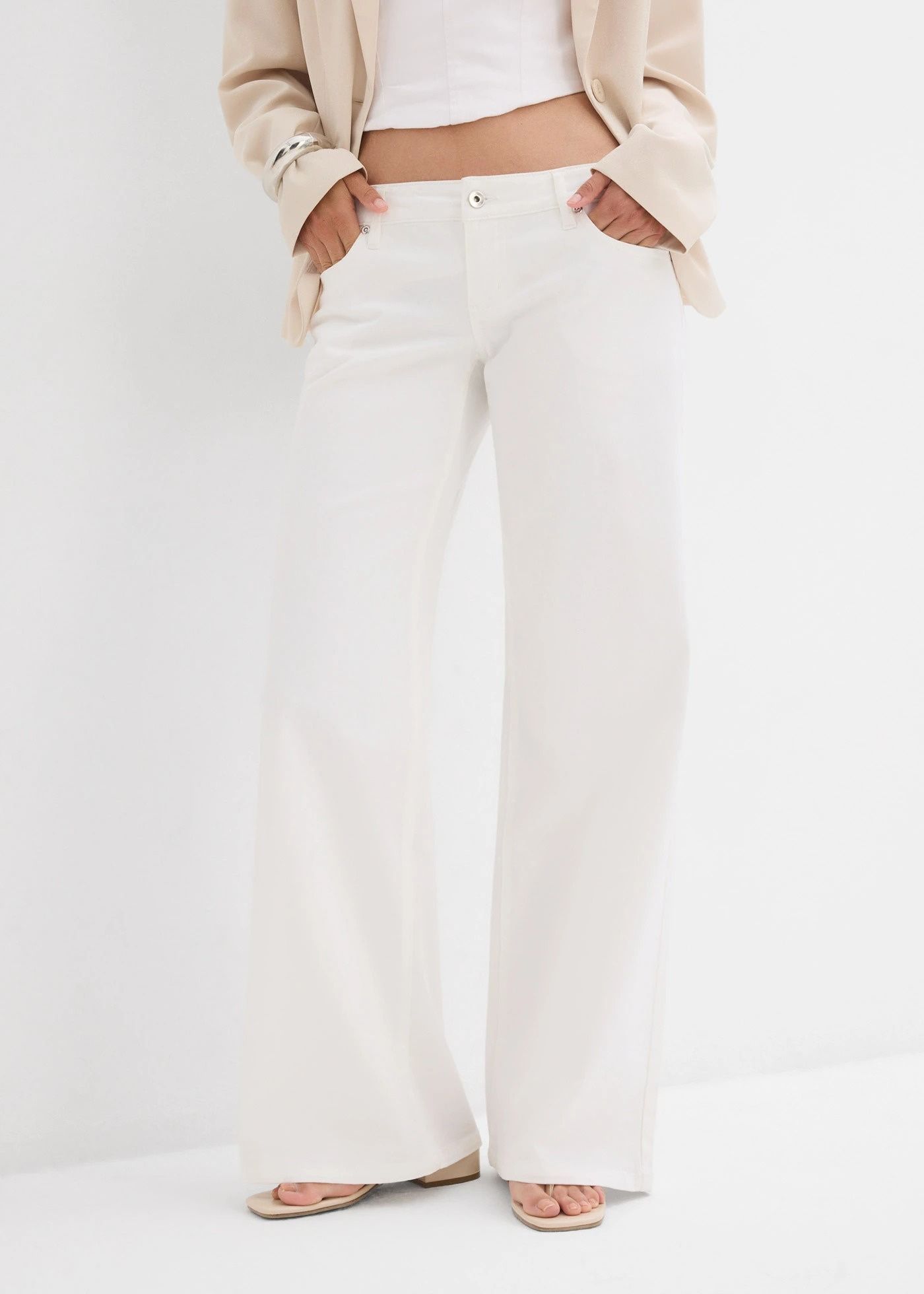 B.P.C jeansy damskie białe wide leg ^48
