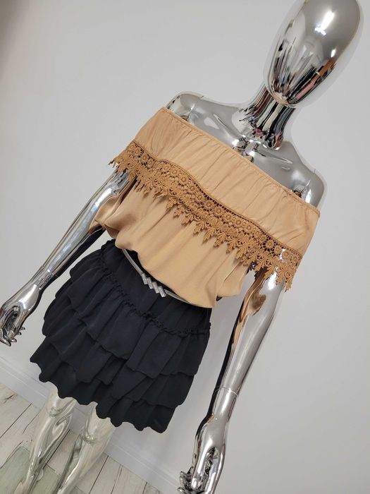 NOWA Bluzka WŁOSKA zwiewna z koroną 6 kolorów r UNI beż nude camel