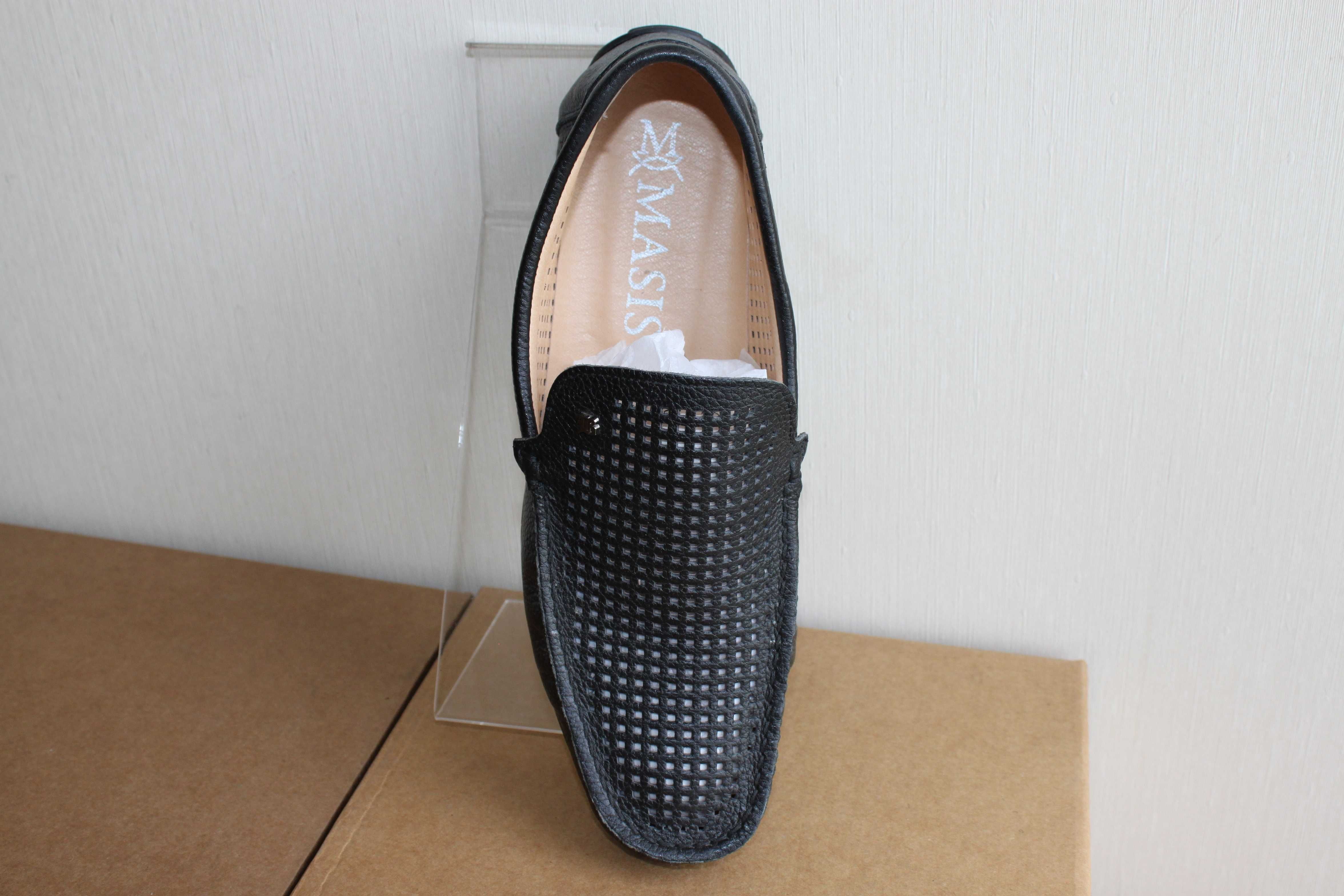 Masis - черные кожаные  мокасины - туфли с перфорацией(код:1673черные)