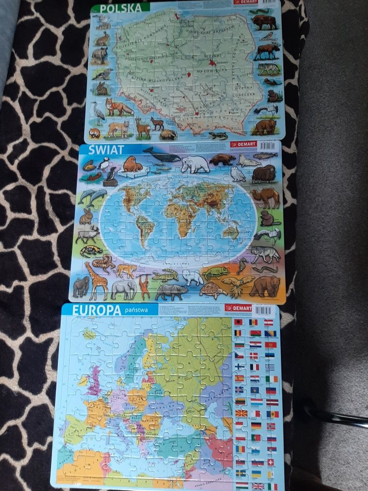 Puzzle mapa świata Europy Polski zestaw 3szt