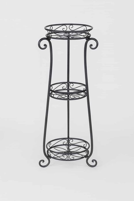 Metalowy czarny kwietnik podłogowy 3-poziomowy okrągłe półki