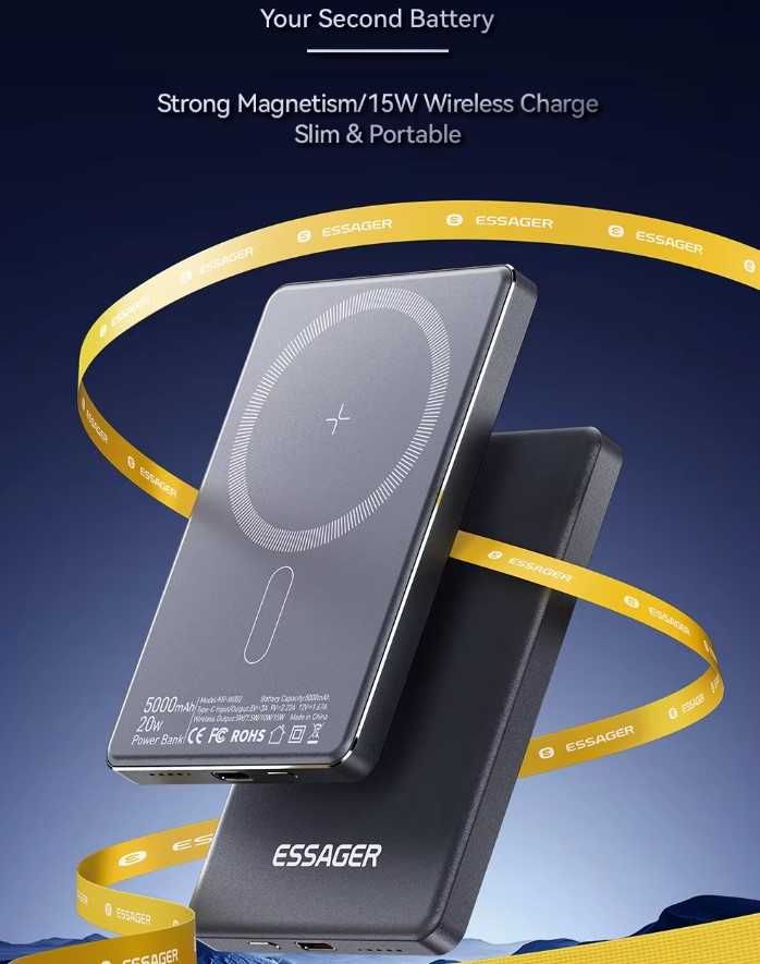 Ультратонкий Essager 5000mAh MagSafe Повербанк iphone 12 13 14 15 16