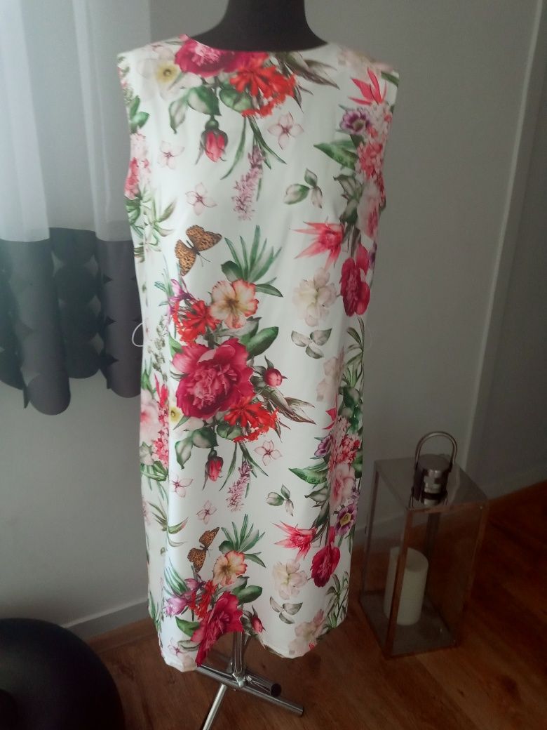 Sukienka kolorowe kwiaty lato pasek 42