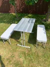 Раскладной садовый алюминиевый комплект стол и 2 скамейки