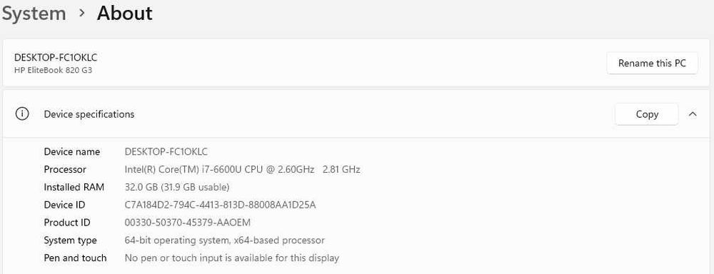 HP EliteBook 820 G3 i7