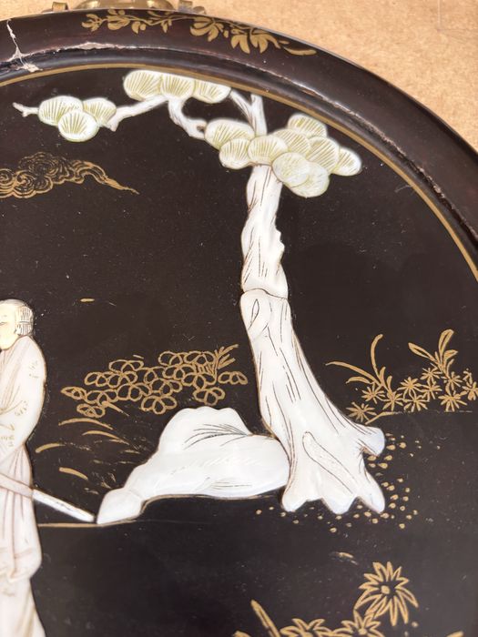 Stary obraz chiński z laki i masy perłowej