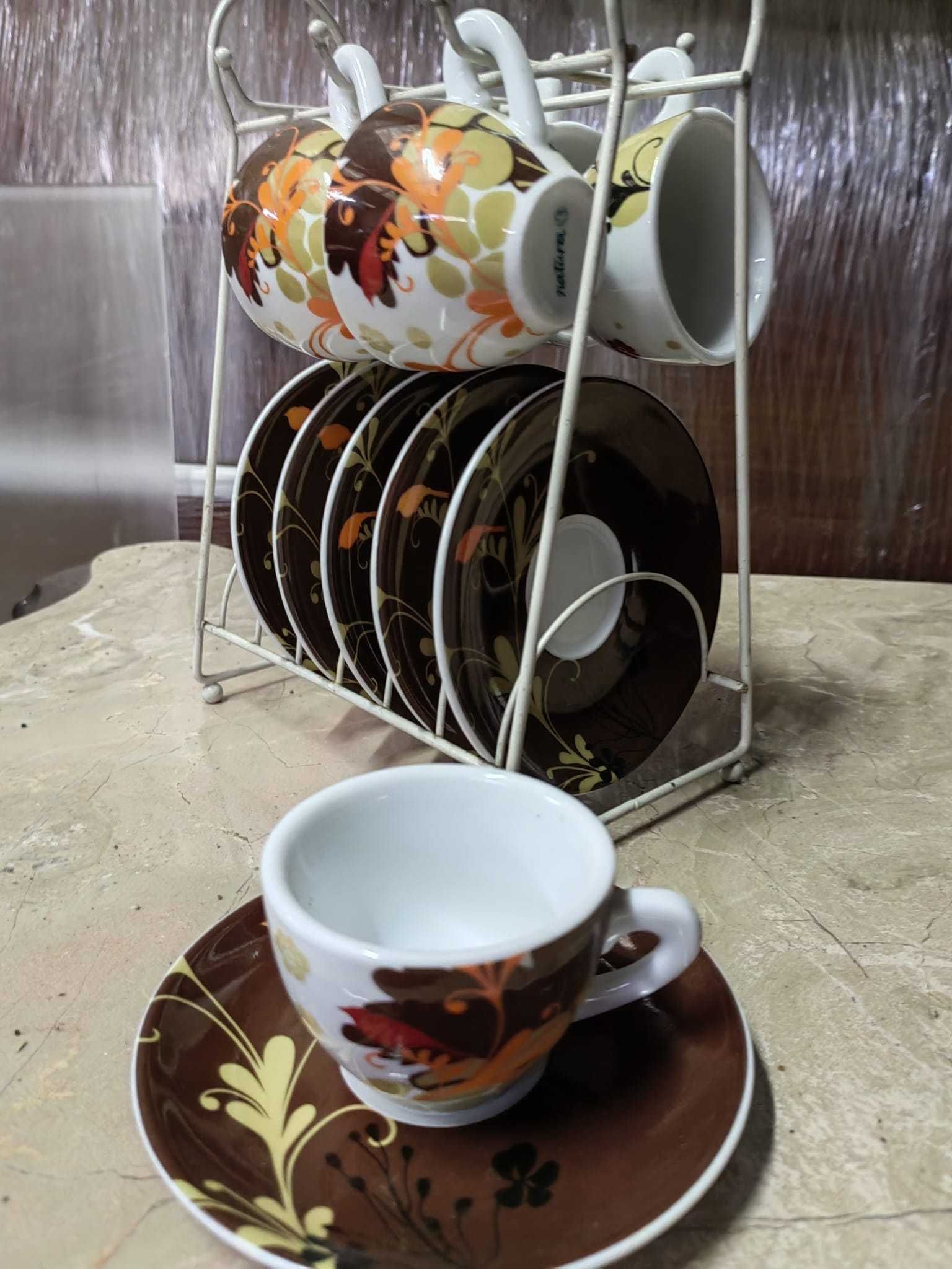 Conjunto de 6 chávenas de café com suporte, natura