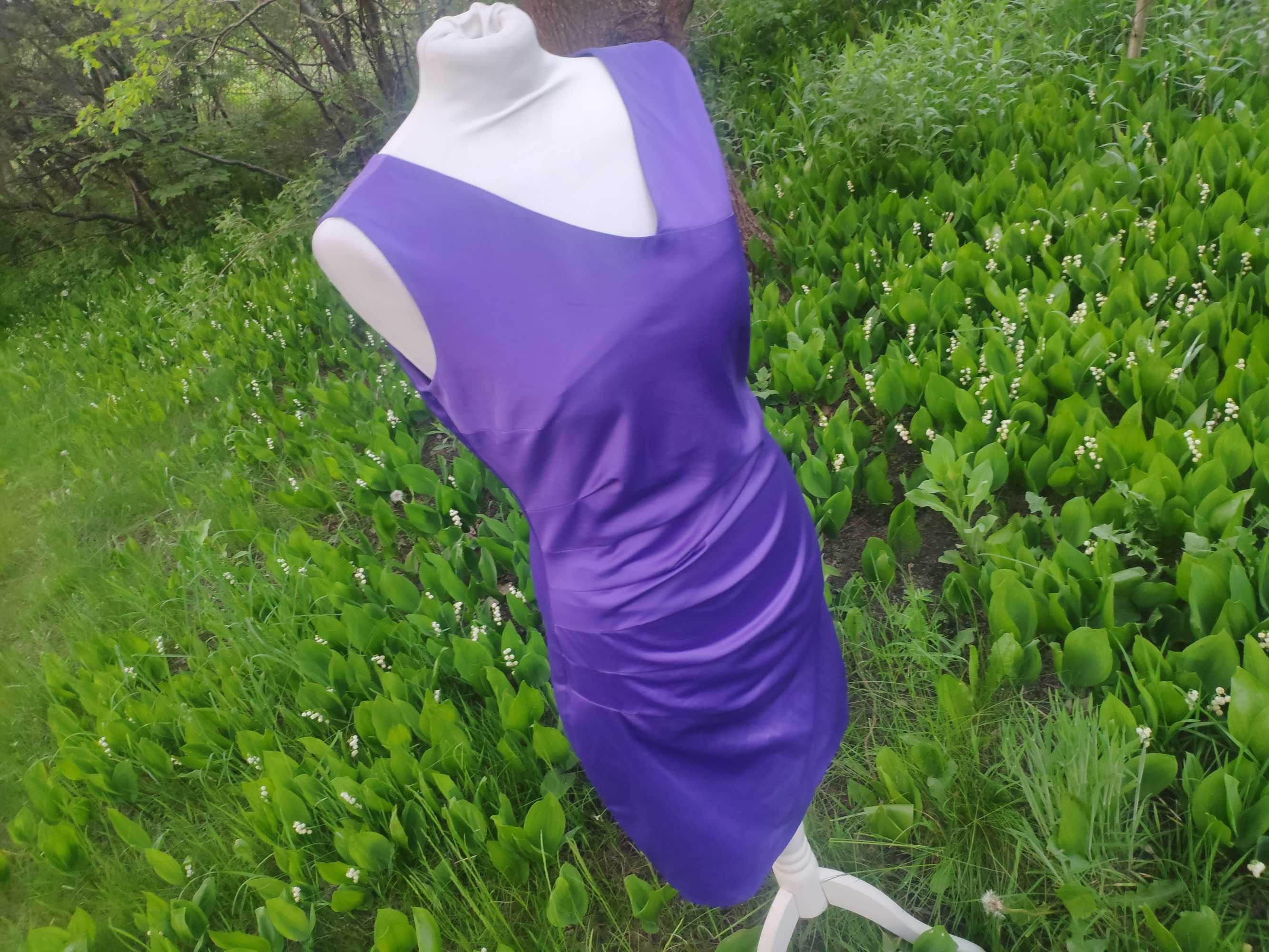 Fioletowa asymetryczna sukienka wieczorowa koktajlowa marszczenia S M