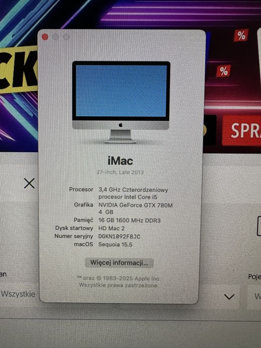 iMac 2013 27 cali A1419 Mega GTX 780 4GB