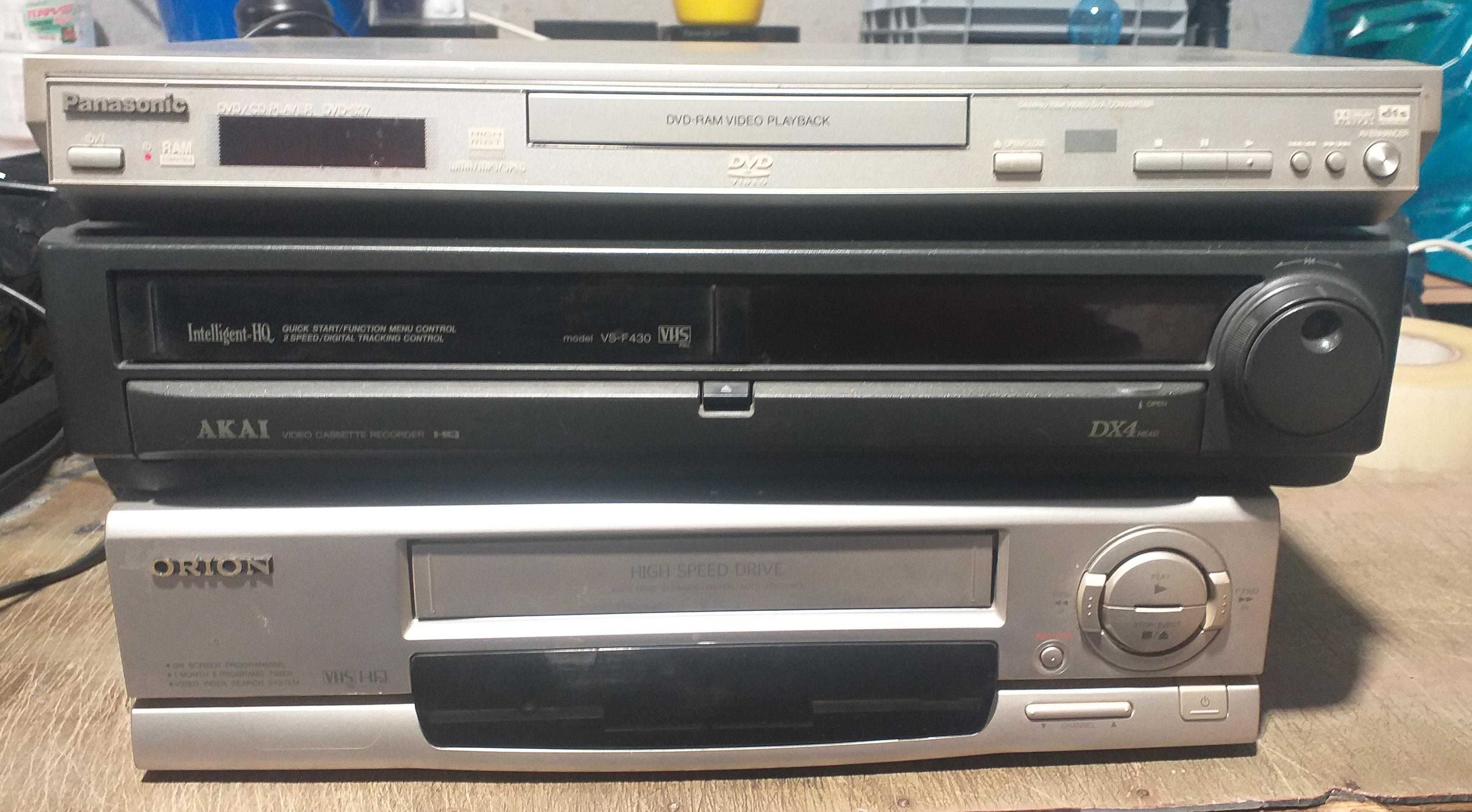 Magnetowid DVD zestaw 2 plus jeden.Akai VS-F430,DVD-S27,Orion VH-508.