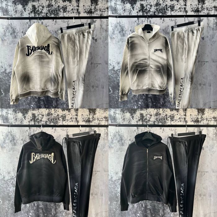 BALENCIAGA спортивный мужской костюм зип-худи штаны белый черный