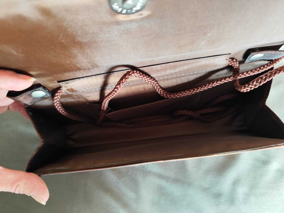 Torebka wizytowa kopertówka mała vintage brązowa koraliki