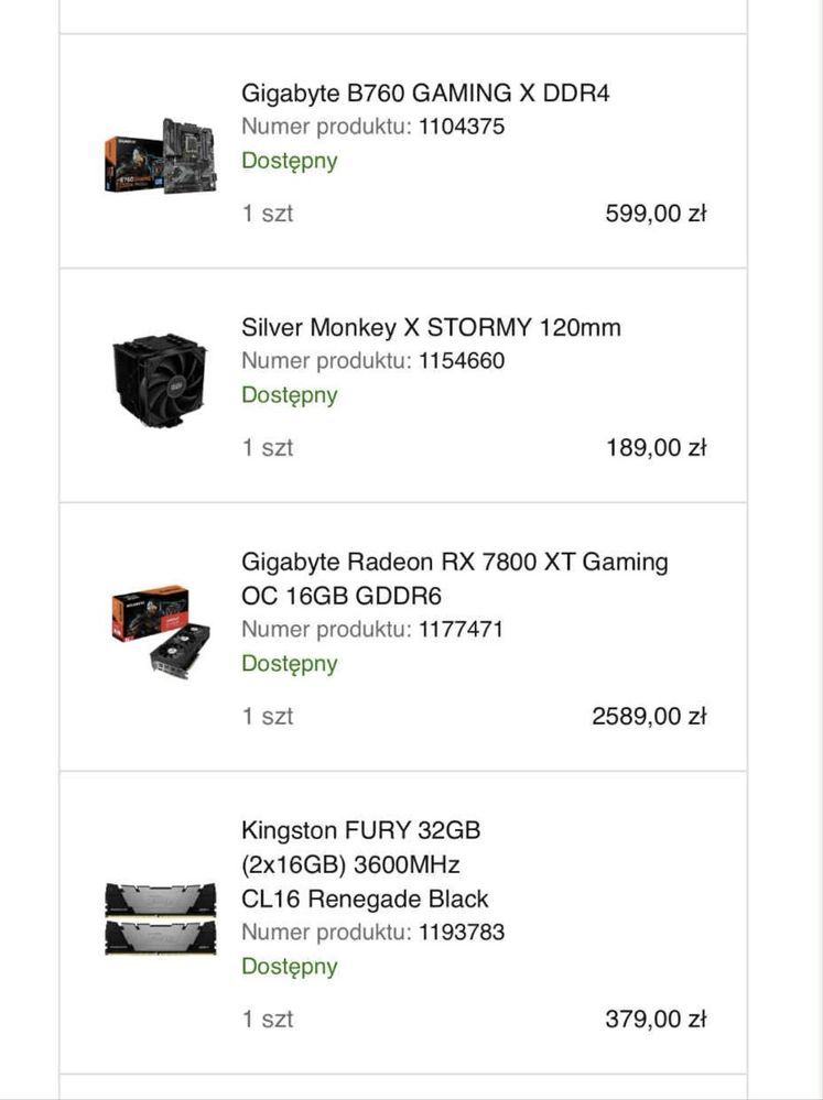 Komputer gamingowy Radeon RX 7800XT 16gb/i5-13500/32gb ram + monitor