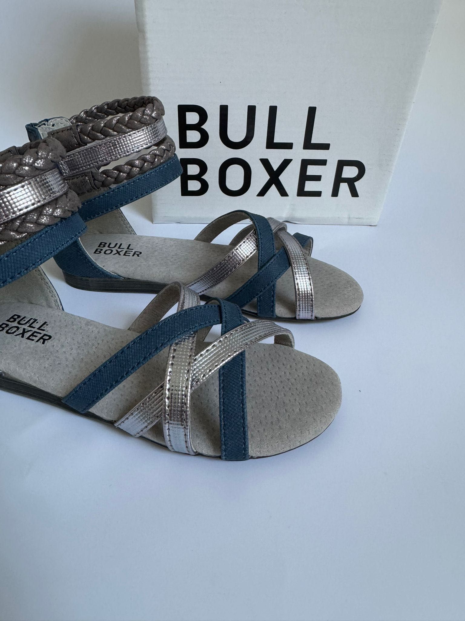 Nowe dziecięce dziewczęce sandały BULL BOXER srebrne niebieskie 30