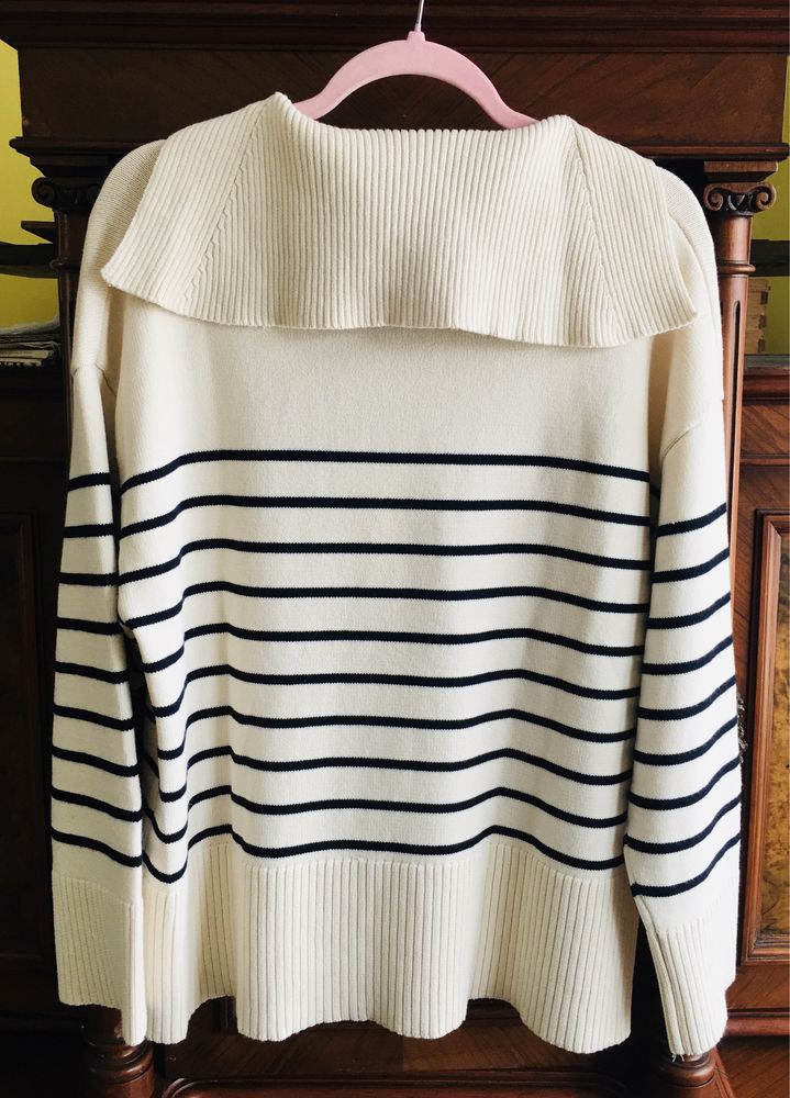 Sweter oversize w paski z kołnierzem wiskoza L