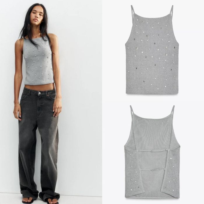 Серый топ с камнями Zara