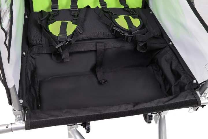 Przyczepka rowerowa 3w1 amortyzowana 2 dzieci LED jogger składana