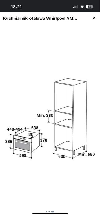 Mikrofala do zabudowy whirlpool amw735