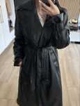 Czarny płaszcz trench trencz eko skora oversize