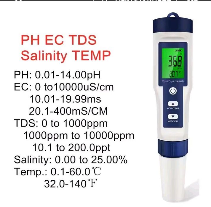 Аналізатор води EZ9909 TDS / EC / PH / Saliniti / Temp. 5 в 1.