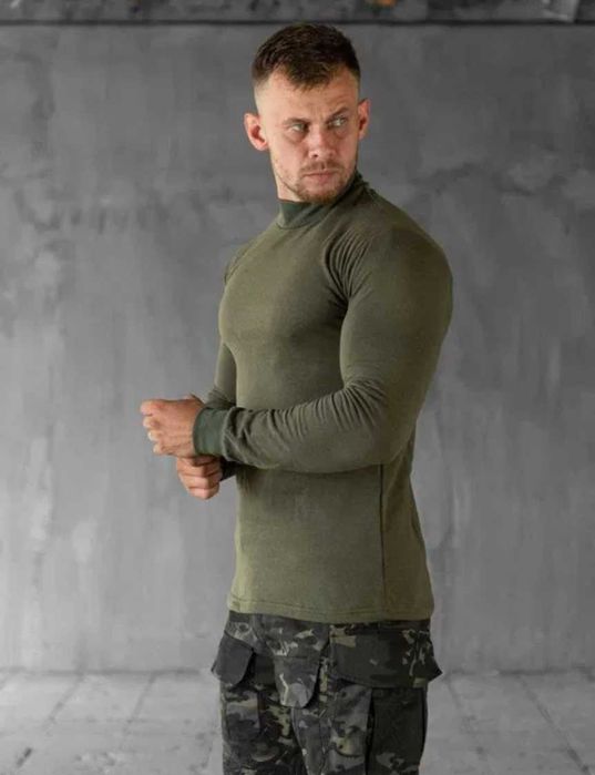 Військовий утеплений гольф на байці олива армійська тепла водолазка