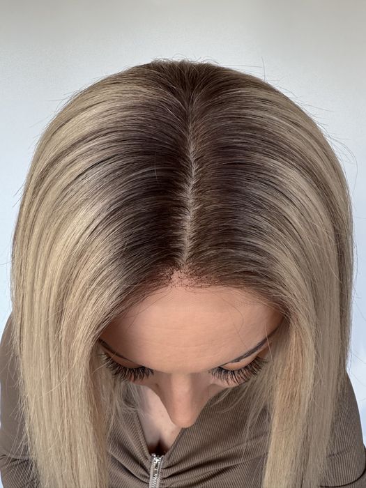 Женский парик натуральный волос блонд с имитацией кожи головы