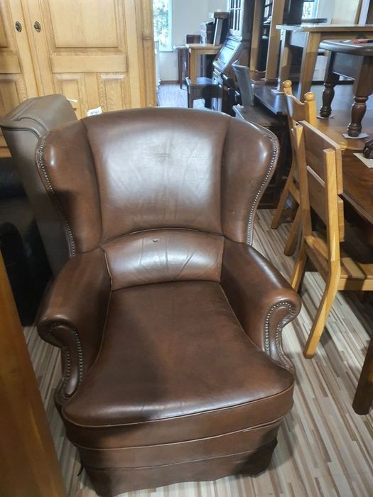 Fotel skórzany uszak elegancki wygodny skóra naturalna FV DOWÓZ
