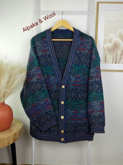 Wełniany kardigan vintage wełna merino sweter gruby ciepły sweterek