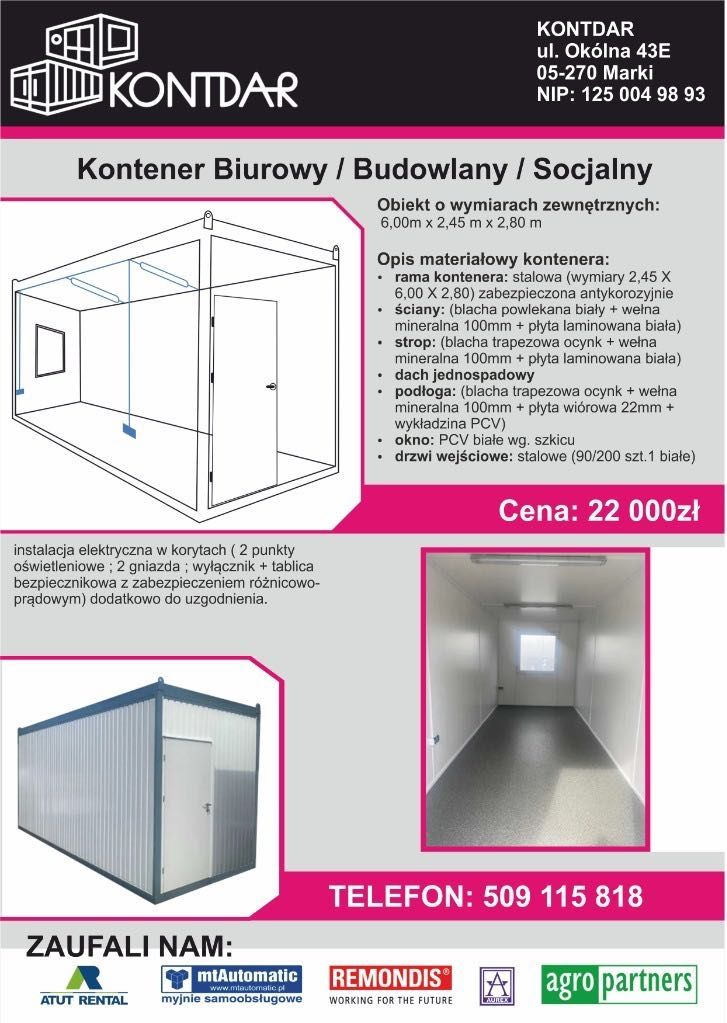Kontener BIURO / Budowlany / Socjalny - NOWY OD RĘKI - WARSZAWA