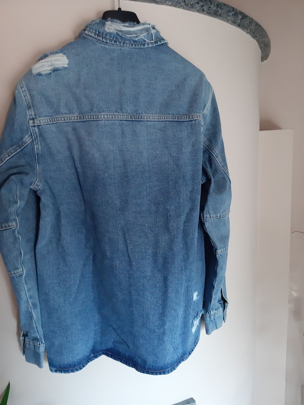 Koszula męska Zara L jeans DENIM kurtka kurteczka przetarcia niebieska