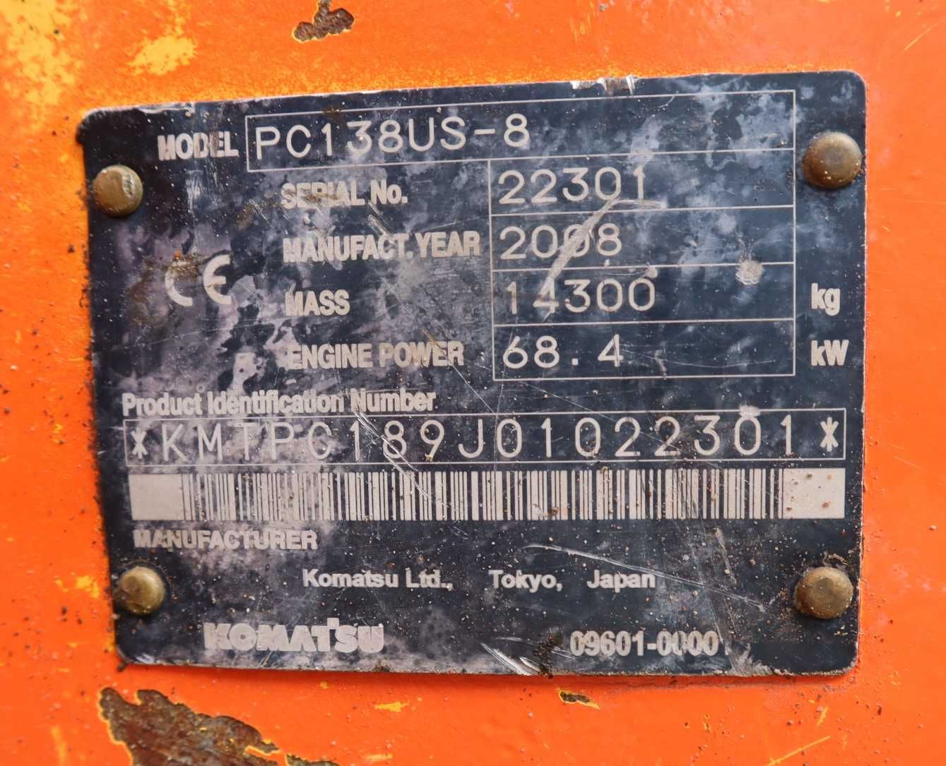 2008 Komatsu PC138US-8 Escavadora Giratória de Rastos