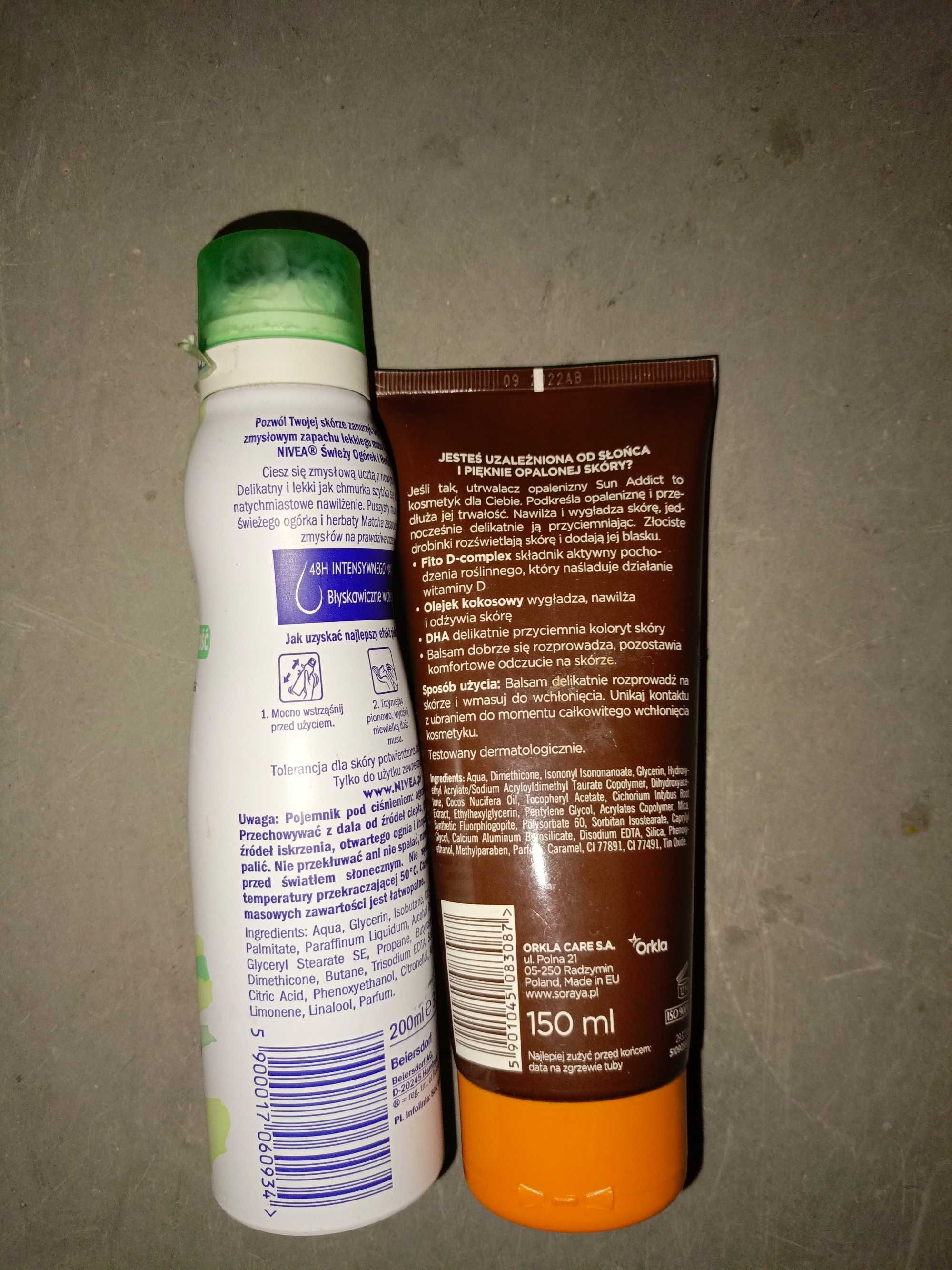 NIVEA: mus do ciała ogórek + Soraya: utrwalacz opalenizny
