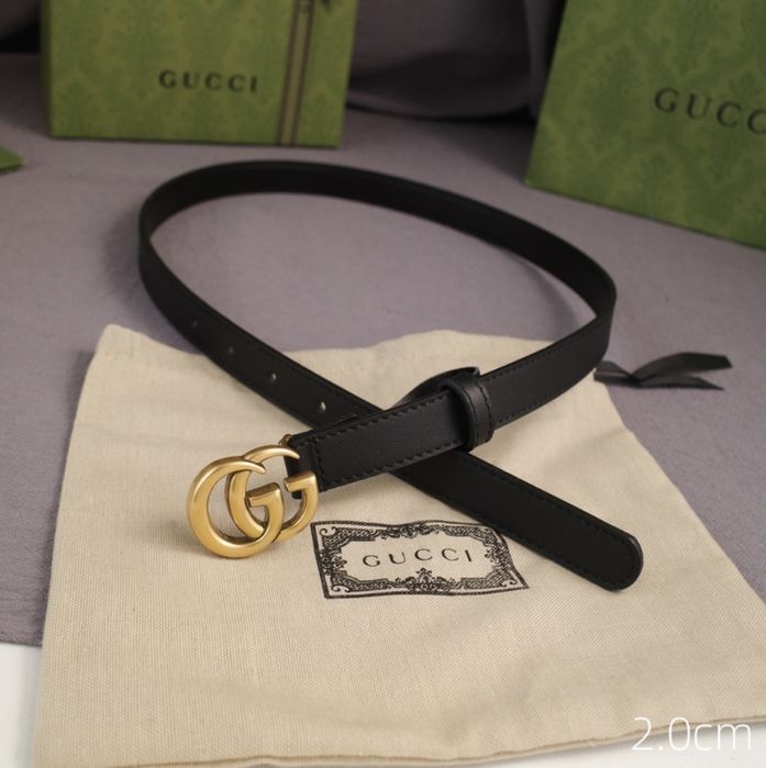 Pasek Gucci skóra czarny skórzany złota klamra 2 cm 90 cm