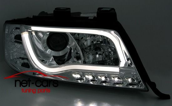 Reflektory Lampy przód AUDI A6 C5 01- TUBE LIGHTS NEON Chrom