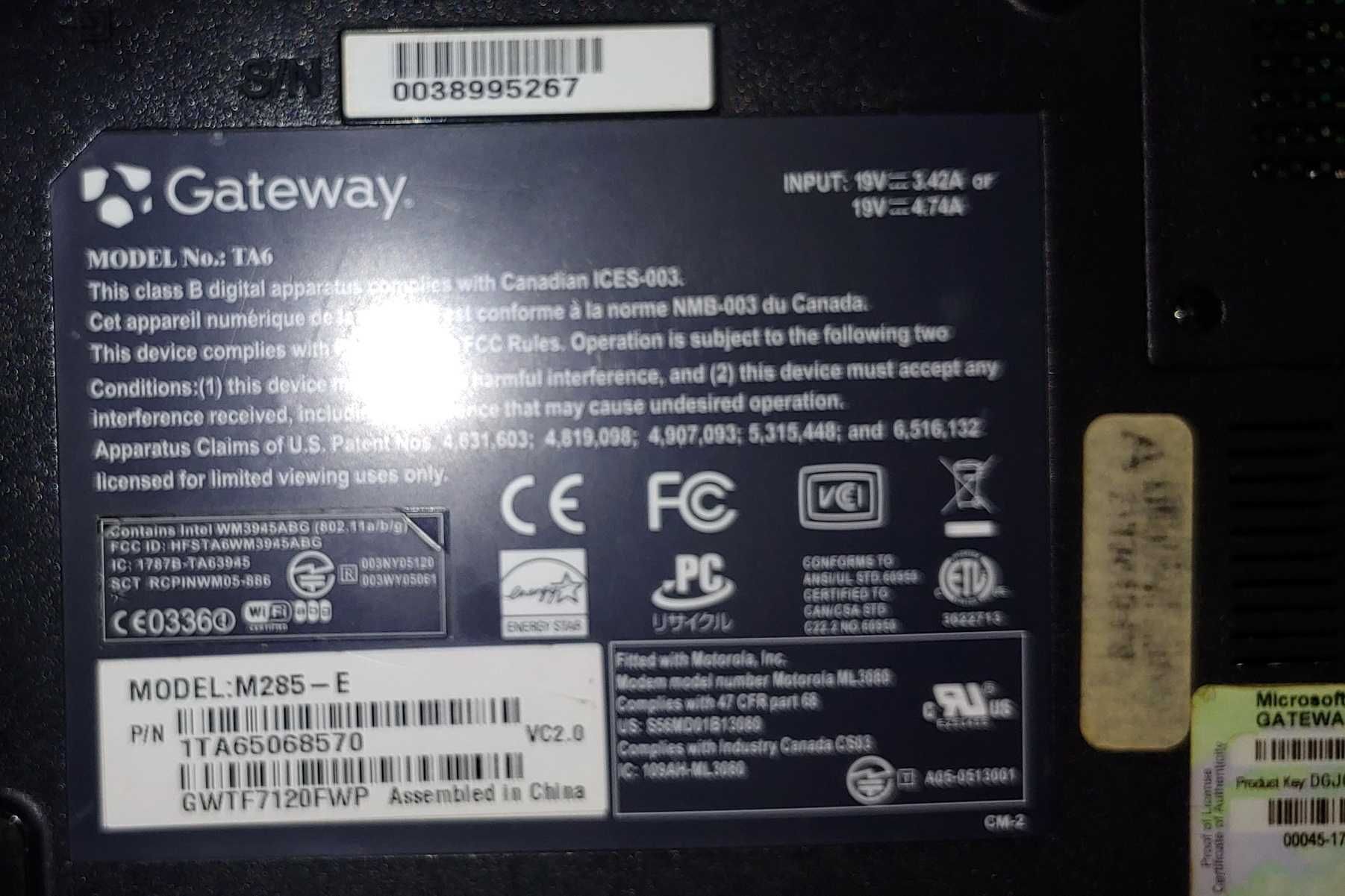 Ноутбук Gateway M285-E