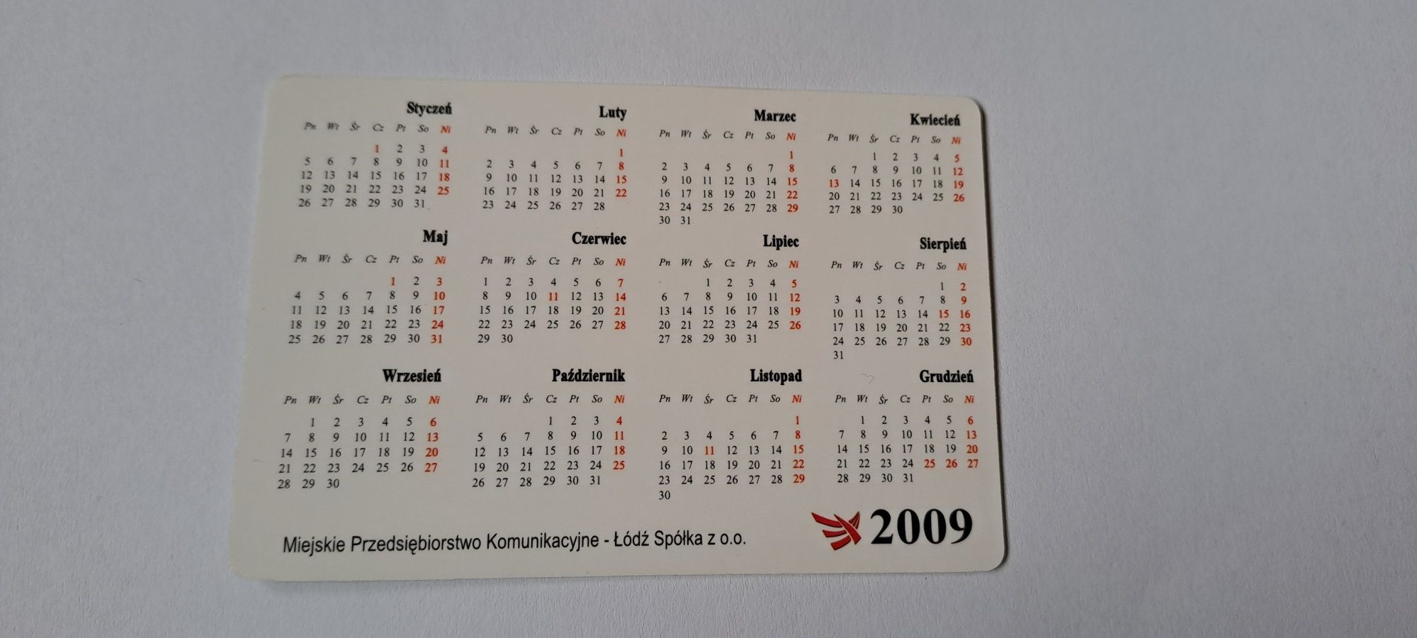 Kalendarz listkowy MPK Łódź 2009 - kalendarzyk