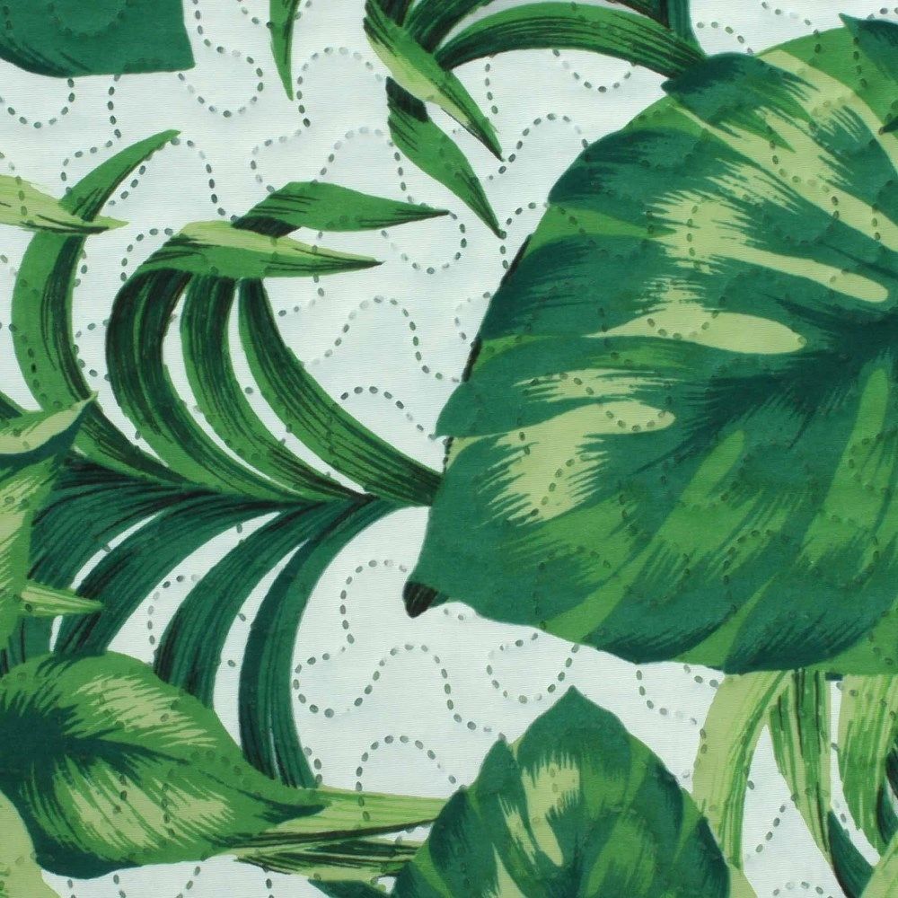 Narzuta 140x200 biała zielona liście monstera palmy pikowana Palms