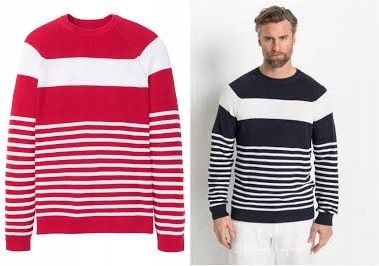 B.P.C sweter męski w biało-czerwone paski L.