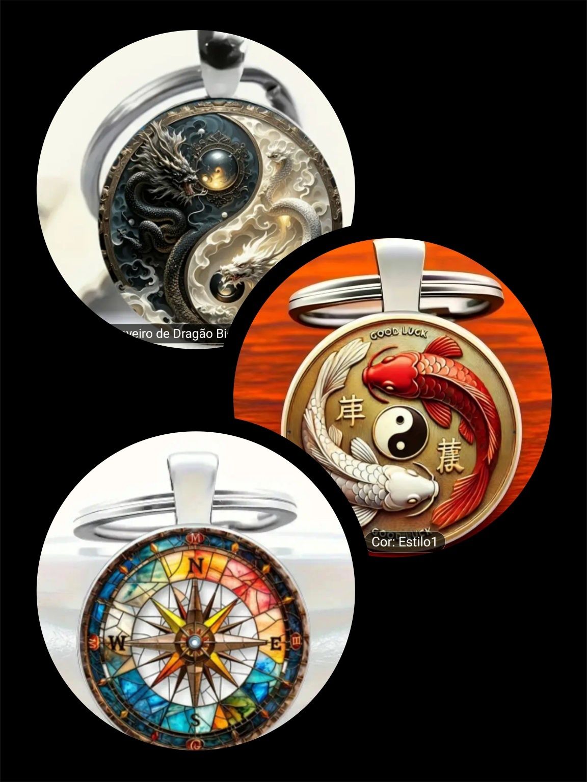 Porta chaves bússola náutica e yin yang