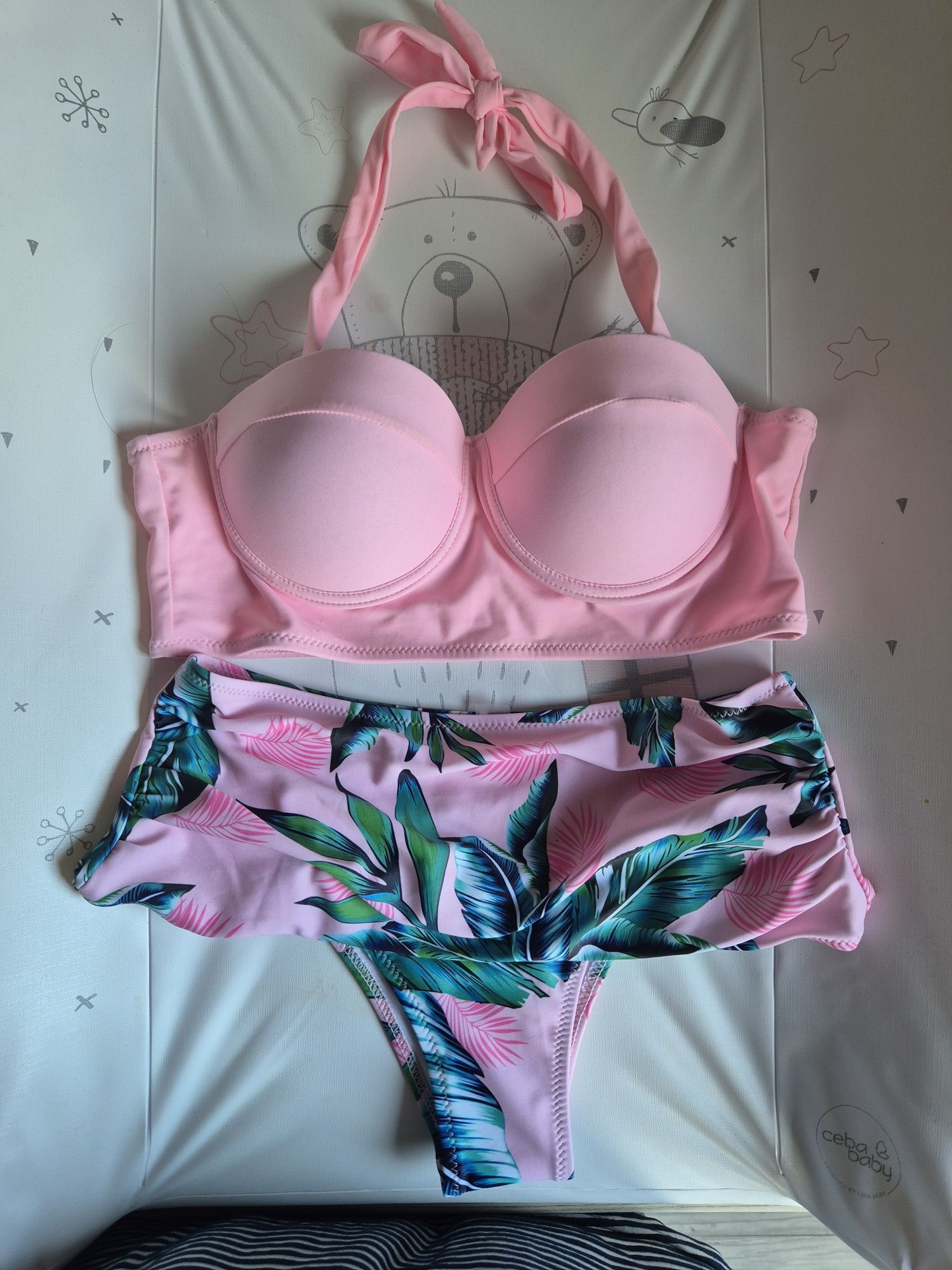 Bikini strój kąpielowy lato rozmiar S słodki różowy wysoki stan nowy