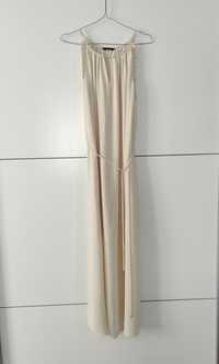 Sukienka Massimo dutti 38 M kremowa boho dekolt halter maxi