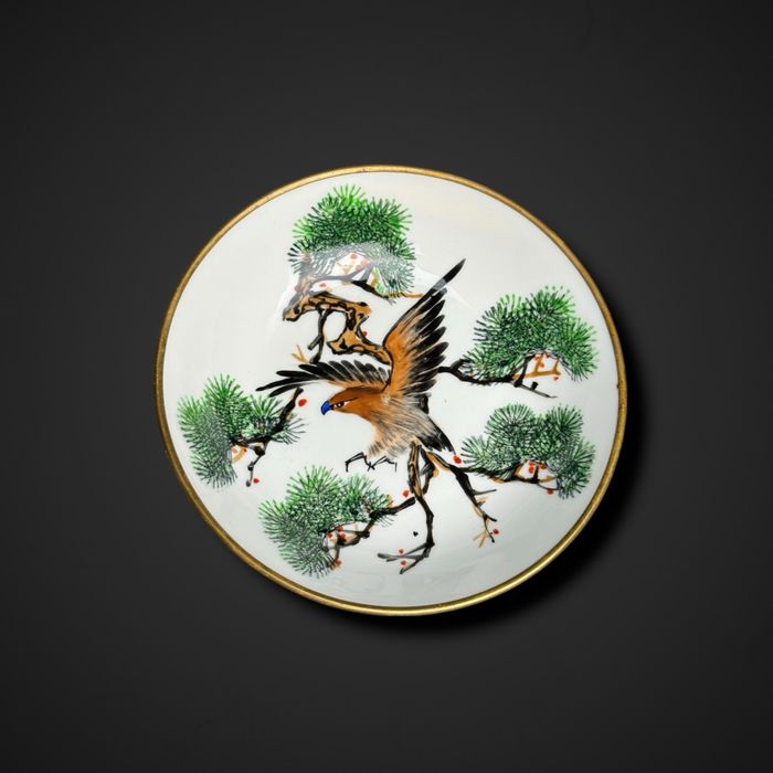 Chińska dekoracyjna miska metalowe okucie ptaki kwiaty B5/091311