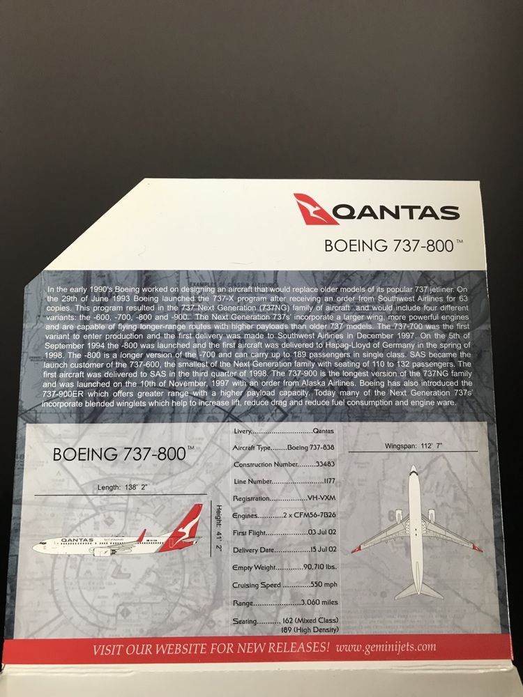 Avião Boeing 737-800 Qantas - Gemini Jets