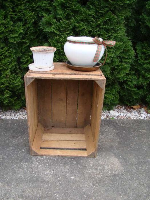 skrzynka drewniana skrzynia na owoce dekoracje + 2 doniczki ceramiczne